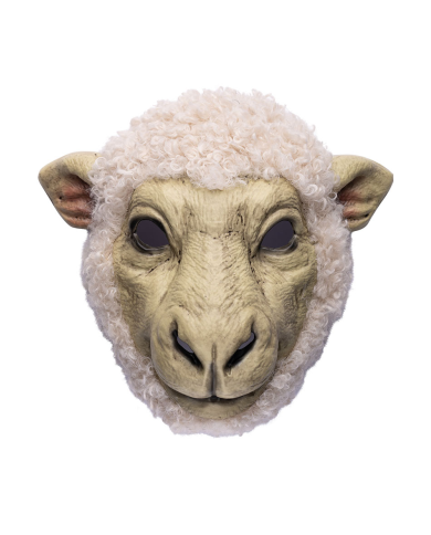 Masque de mouton en plastique avec fourroure, avec étiquette volante/étiequette